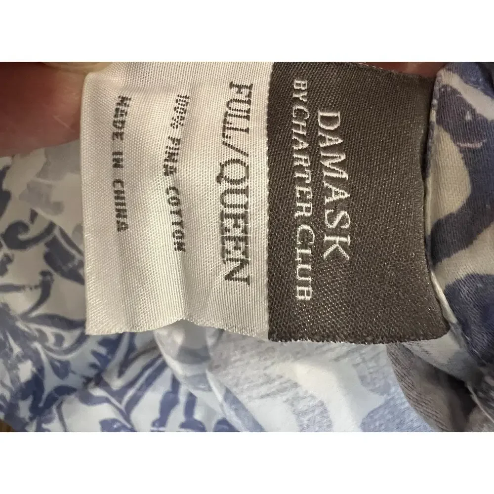Charter Club Damask PAISLEY Designs 100% Pima Cotton FULL / QUEEN Blue White * R